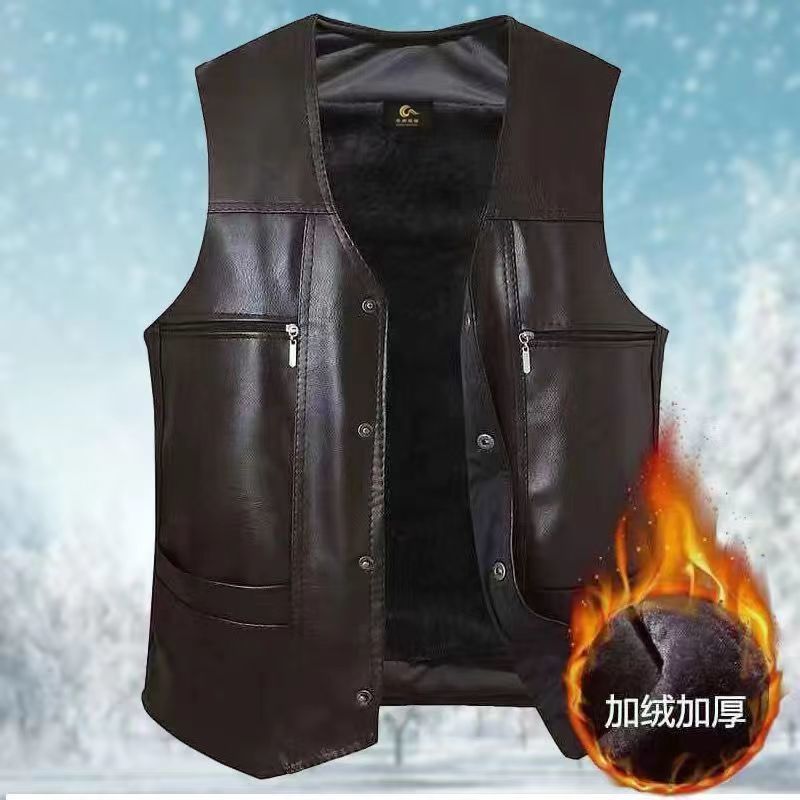 Haining colete de couro genuíno pele uma primavera outono forro de lã Multi-bolso jaqueta de couro masculino jaqueta sem