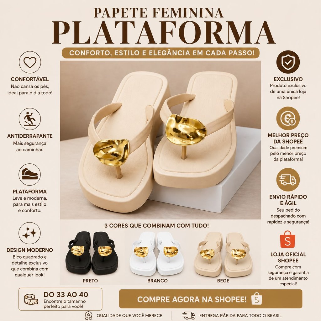 Chinelo Luxuoso Plataforma Feminino Confortável Leve Moderno Clássico - Flat Veneza Bico Quadrado