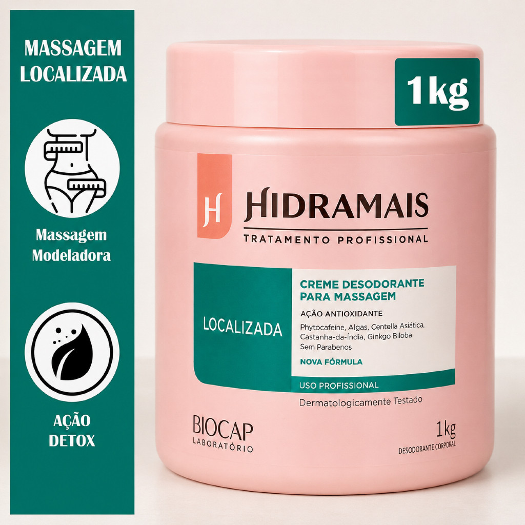 Creme para Massagem Localizada HIDRAMAIS 1kg - Redução Celulite e Gordura Localizada