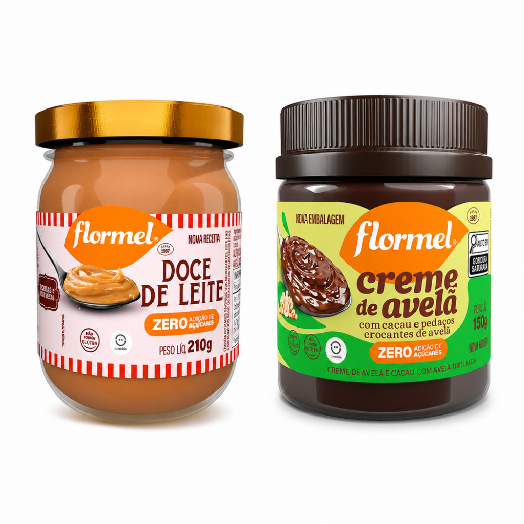 Kit 2 unid Doce de Leite e Creme de Avelã Crocante Zero Açucar Flormel 210g cada