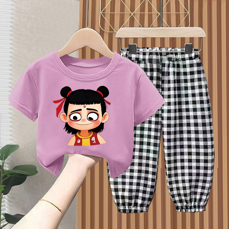 Meninas verão puro algodão de manga curta terno crianças novo estilo verão bonito camiseta verão calças Mosquito moda te