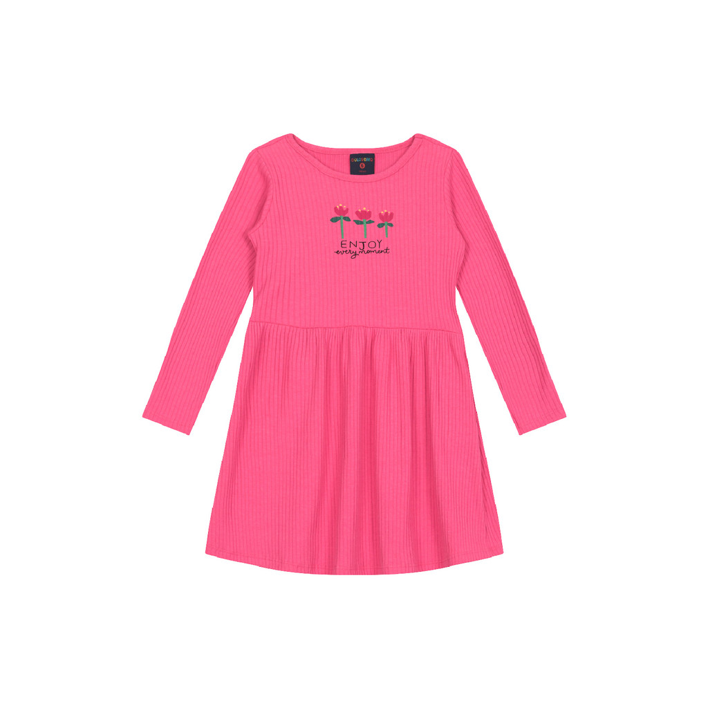 Vestido Infantil em Ribana Canelada Floral Guloseima