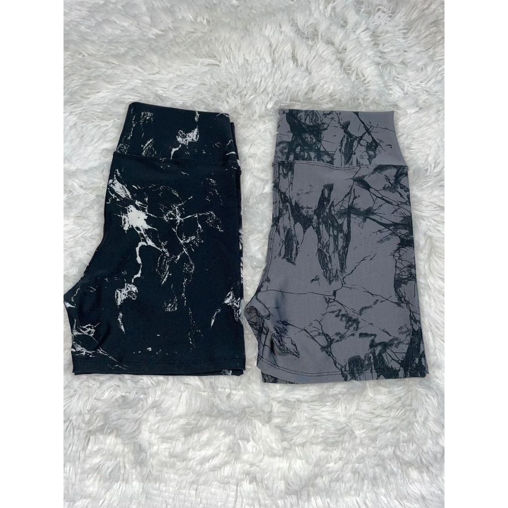 Kit 2 Shorts Fitness Marmorizado Roupa Academia Cintura Alta Feminino Tie Dye Zero Transparencia