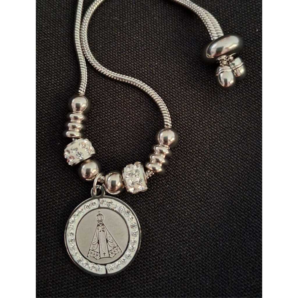 Pulseira Aparecida Religiosa Aço Inoxidável Cirúrgico regulavel arte sacra promocao presente Natal