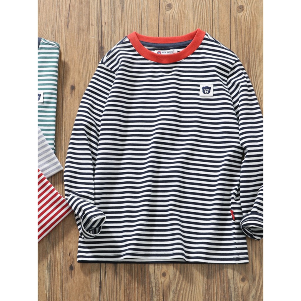 32 contagens de algodão penteado ~ boa qualidade primavera outono crianças listrado camisa de manga comprida médio grand