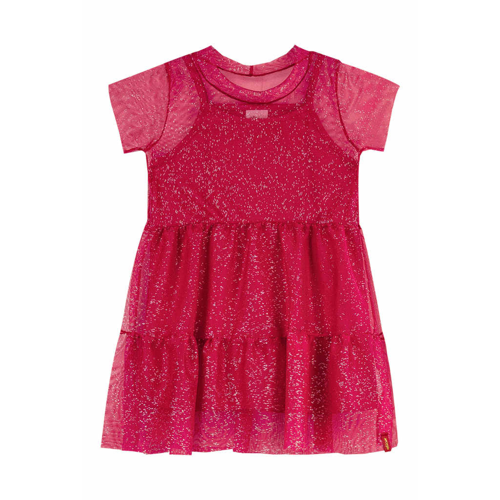 Vestido Infantil Menina Tule Com Brilho Elian Vermelho