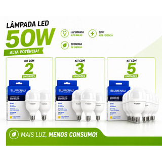Kit Com 2/3/5 Lâmpadas Bivolt Alta Potencia 50w 6500K Super Bulbo Forte Luz Branca lâmpada led quarto lâmpada cozinha