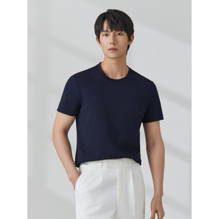 [Seda amoreira antibacteriana] Jiyomon Camiseta masculina de manga curta azul escuro verão cor sólida camisa de fundo in