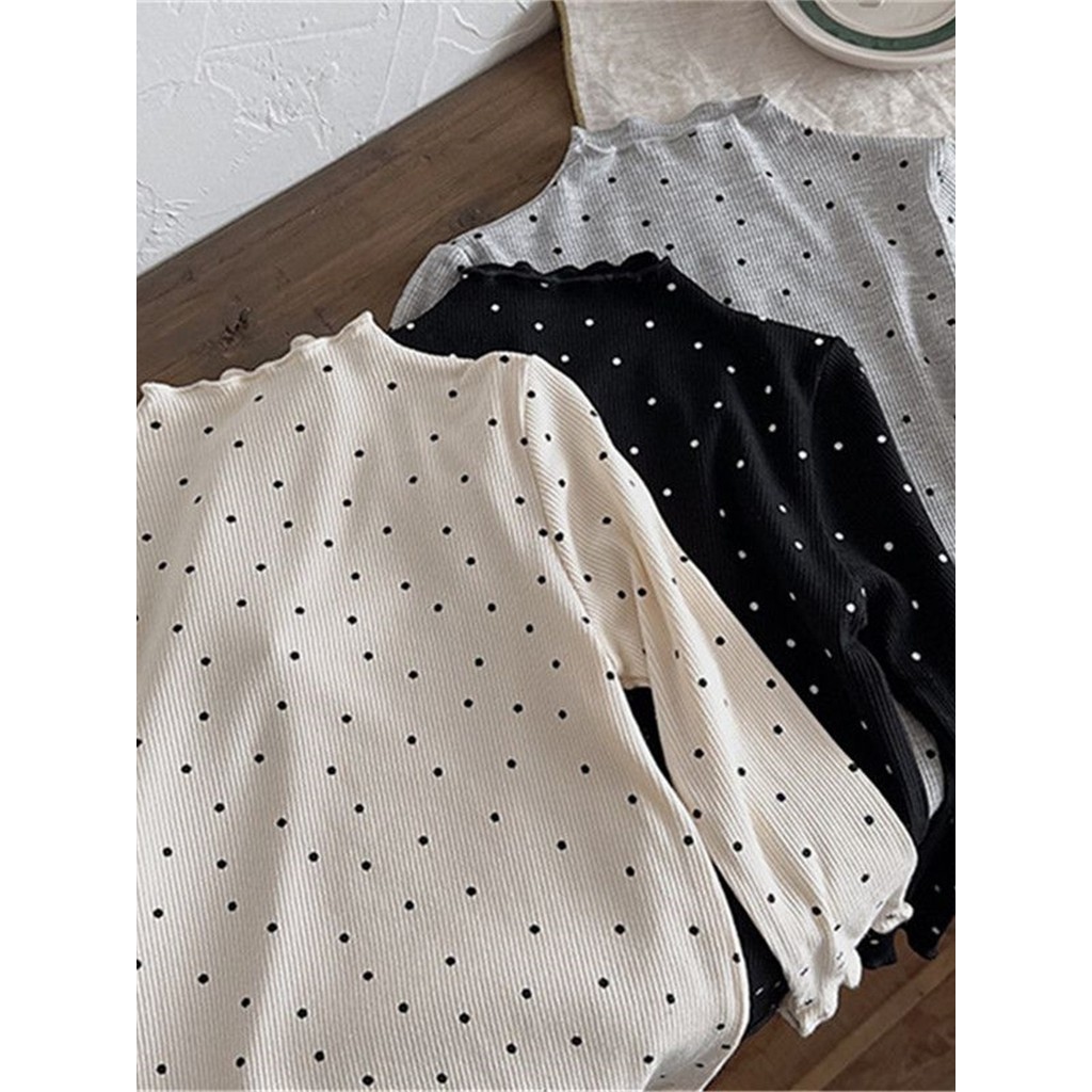 Meninas de manga comprida camiseta primavera outono 2026 novo estilo crianças moda camisa de fundo bebê bolinhas topo ro