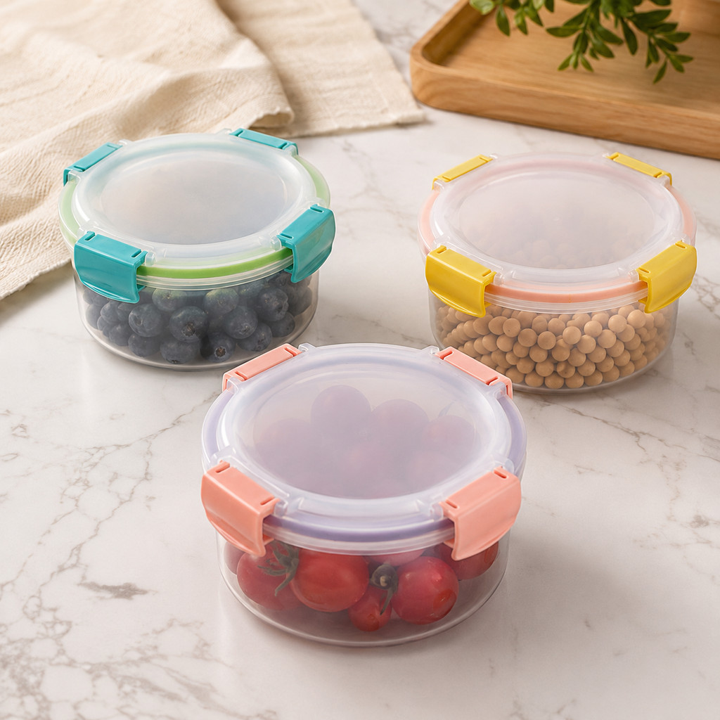 Pote Hermético Redondo 650ml com 4 Travas Coloridas Antivazamento para Alimentos Mantimentos
