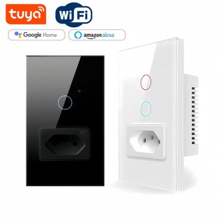 Interruptor Inteligente WiFi com Tomada e Painel Touch de Vidro Temperado, Compatível com Alexa e Google