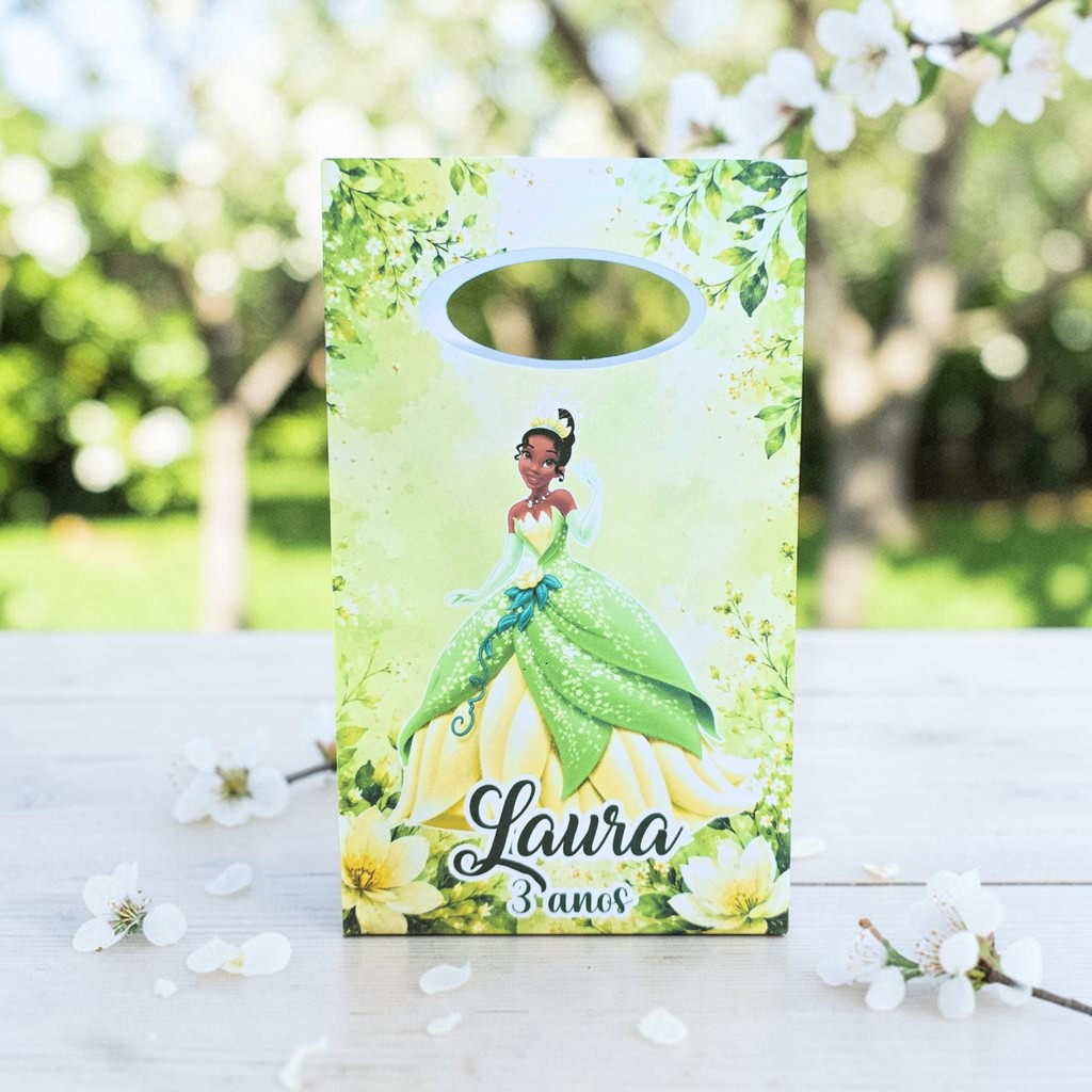 PEGUE E MONTE - Sacolinha Surpresa Personalizada PRINCESA TIANA E O SAPO - Lembrancinha para festa