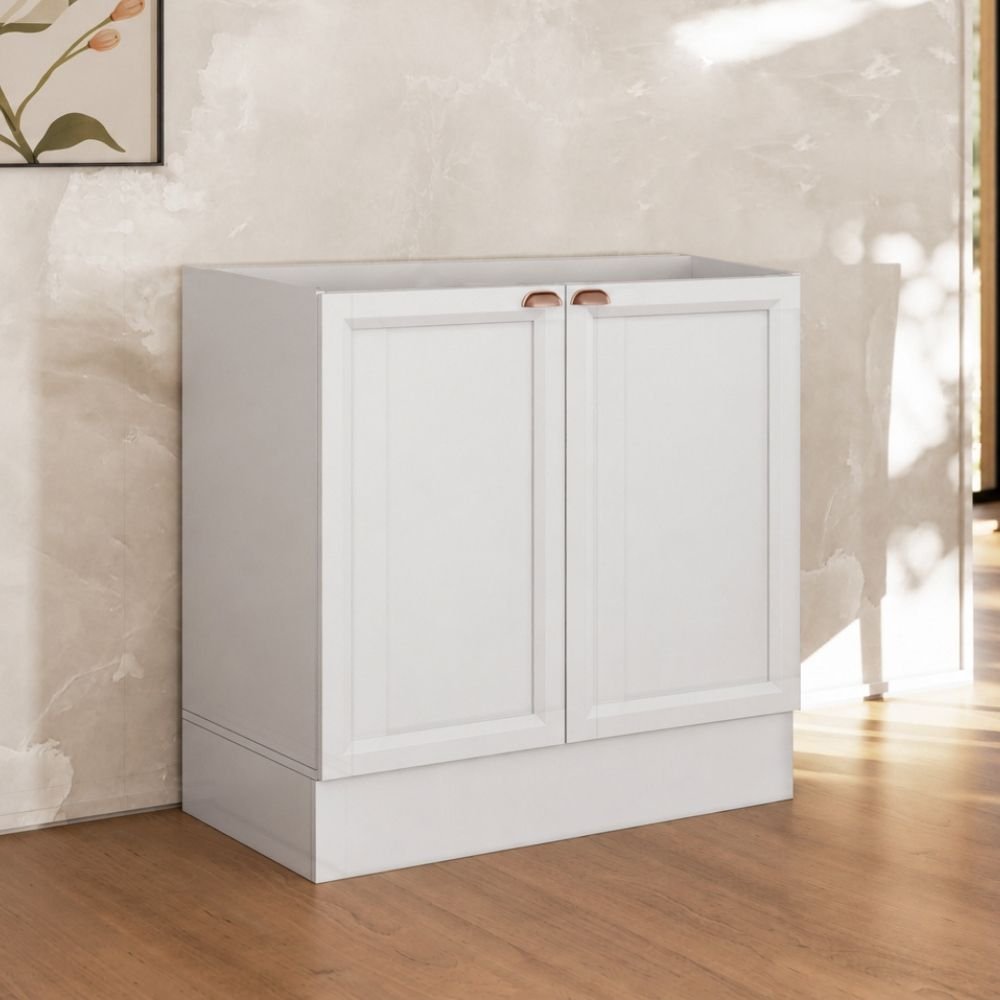 Balcão de Cozinha 80cm 2 Portas sem Tampo Unna Yescasa Branco Branco