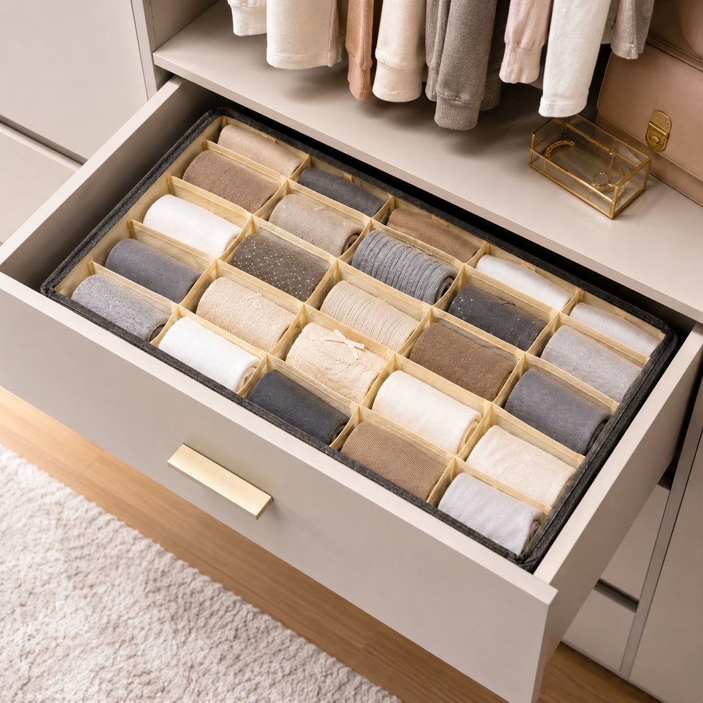 Kit Caixa Organizadora Com Tampa Para Guarda Roupa Colmeia Organizador de Gaveta Meia Calcinha