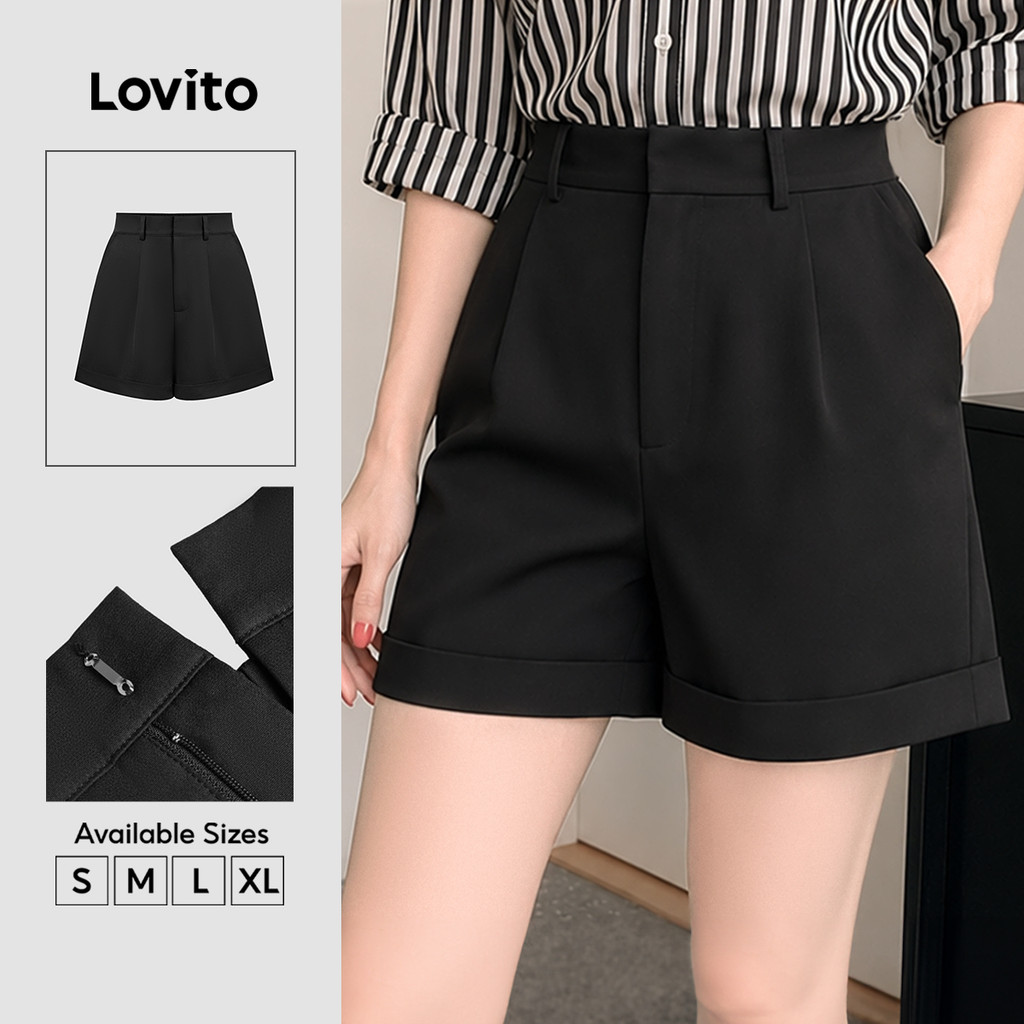 Lovito Elegante Short Plissado Verão/Primavera Para Mulheres L177AD709