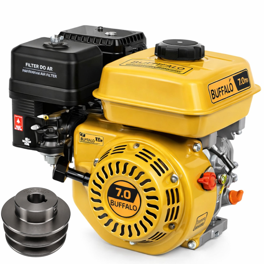 Kit Motor Estacionário a Gasolina Buffalo 7HP + Polia Acionador Multiuso