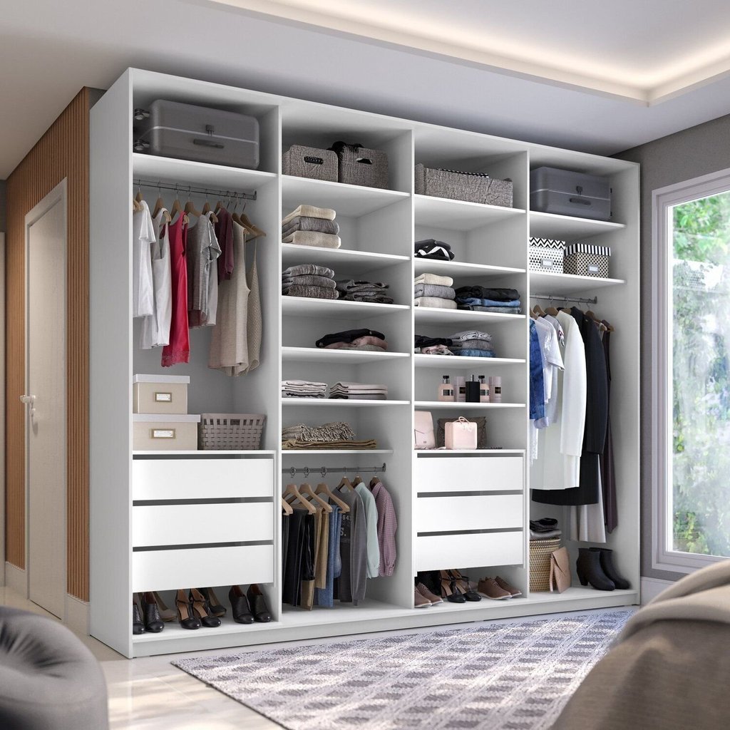 Closet Casal 100% MDF BP 277cm 6 Gavetas Sion Branco Branco