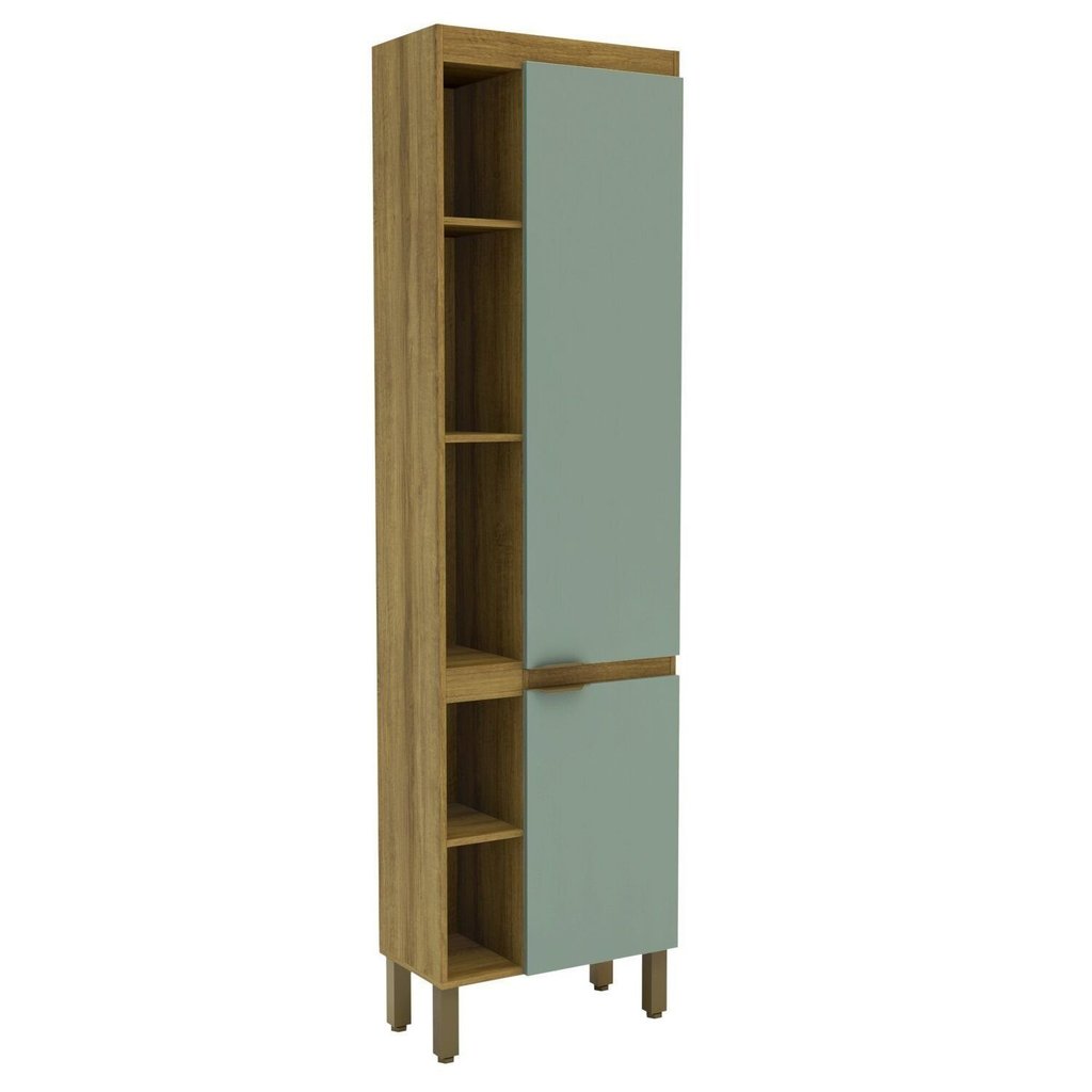 Armário Paneleiro 60cm com 2 Portas e 5 Nichos 2303 Yescasa Marrom/Mel/Verde Bellagio Mel/Verde Bellagio