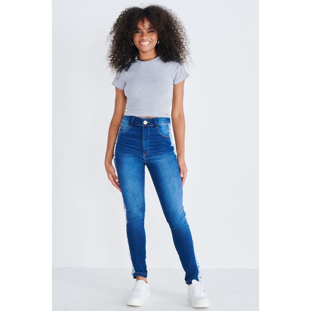 Calça Jeans Feminina Skinny Faixa Planet Girls Jeans Escuro