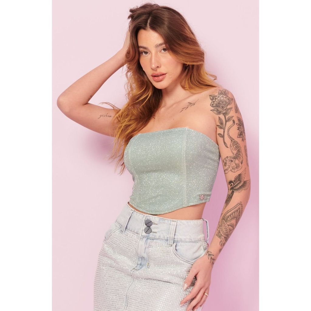 Blusa Cropped Feminina Holográfica Planet Girls Verde Claro