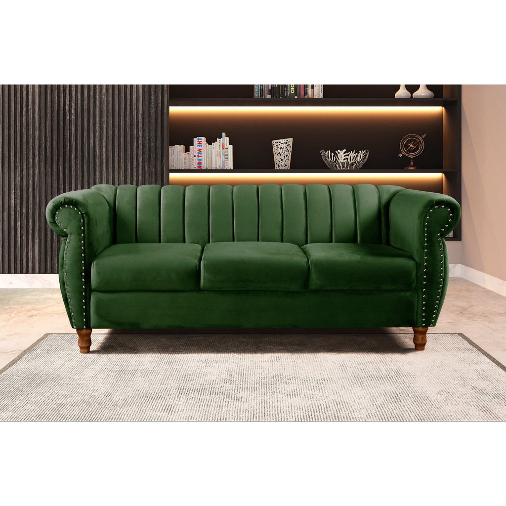 Sofá Chesterfield Realeza 3 Lugares Decoração Retrô Verde Verde