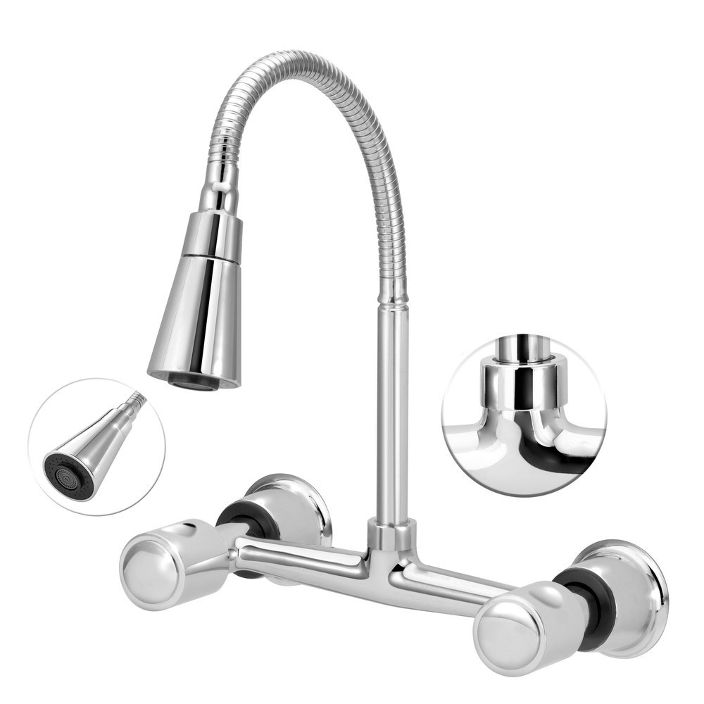Torneira Misturador Parede Cozinha Gourmet Cone Duplo Jato Agua Quente Fria