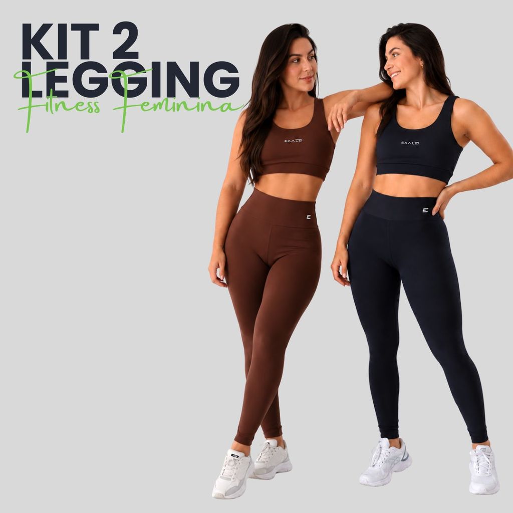 Kit 2 Leggings Fitness Feminina Cós Alto Suplex Poliamida Premium Treinos Academia 1001-K2