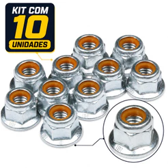 Kit 10 porca M6 sextavada travante com flange chave 10 zincada