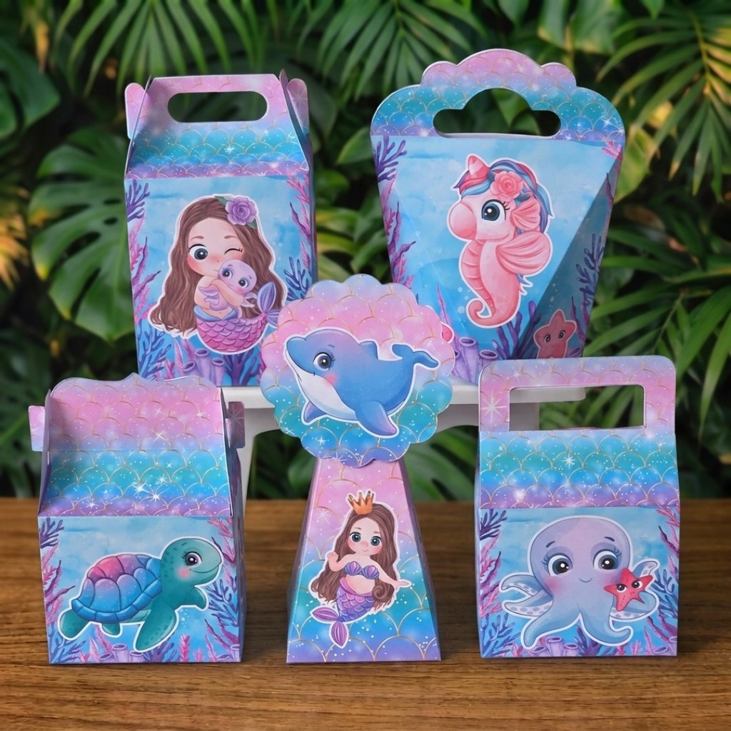 Kit Festa Caixinhas SEREIA - FUNDO DO MAR lembrancinhas personalizadas para aniversario infantil decoração mimos