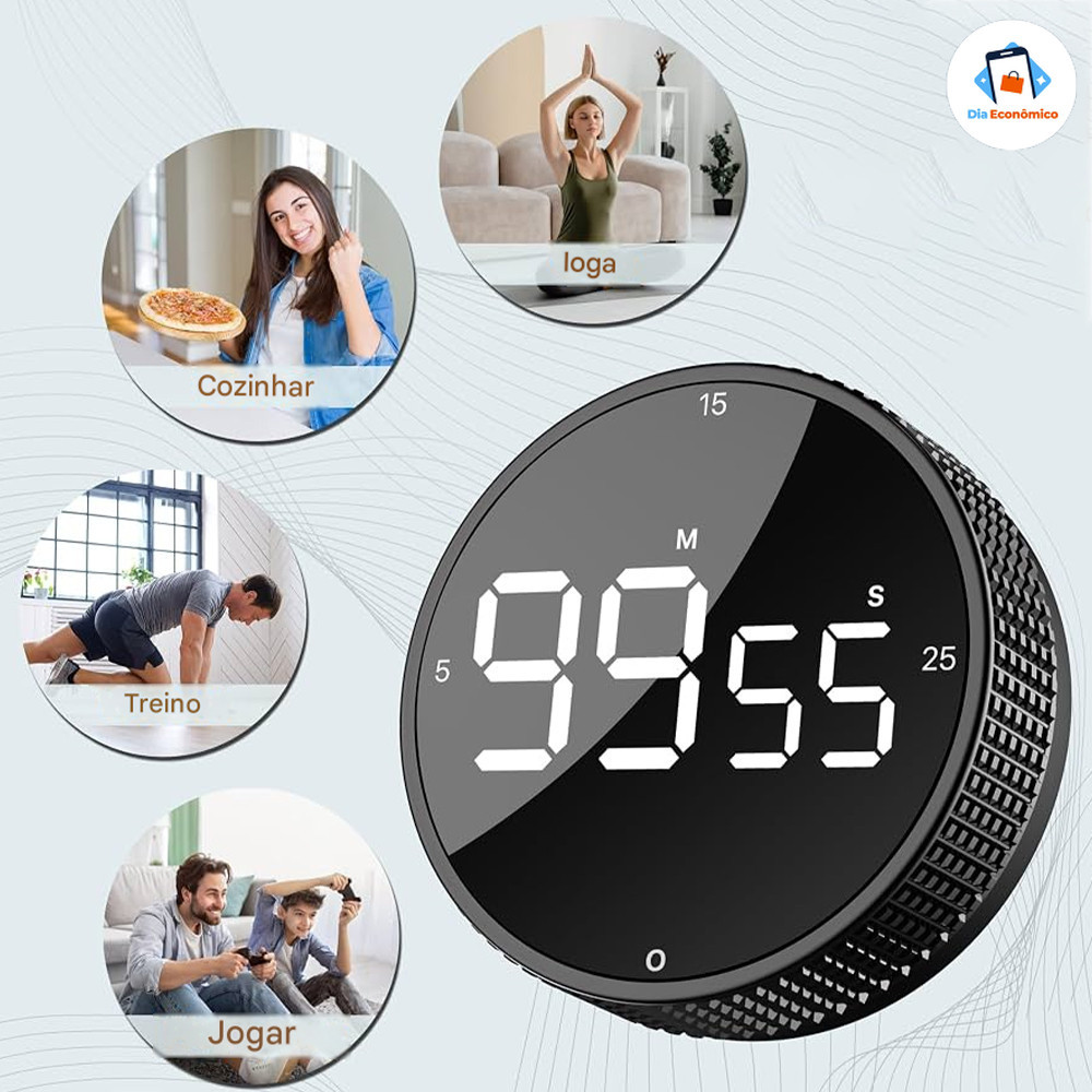 Temporizador Digital Programável com Imã Magnético – Timer de Cozinha com Alarme Audível, Cronômetro e Display Digital