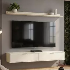 Rack Tv 75 Pol. Suspenso 180cm 2 Portas Lila Off White Z49 - Mpozenato