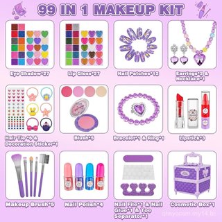 Kit de Maquiagem Infantil com 99 Peças para Meninas, Brinquedos de Princesa, Conjunto de Cosméticos Laváveis com Espelho