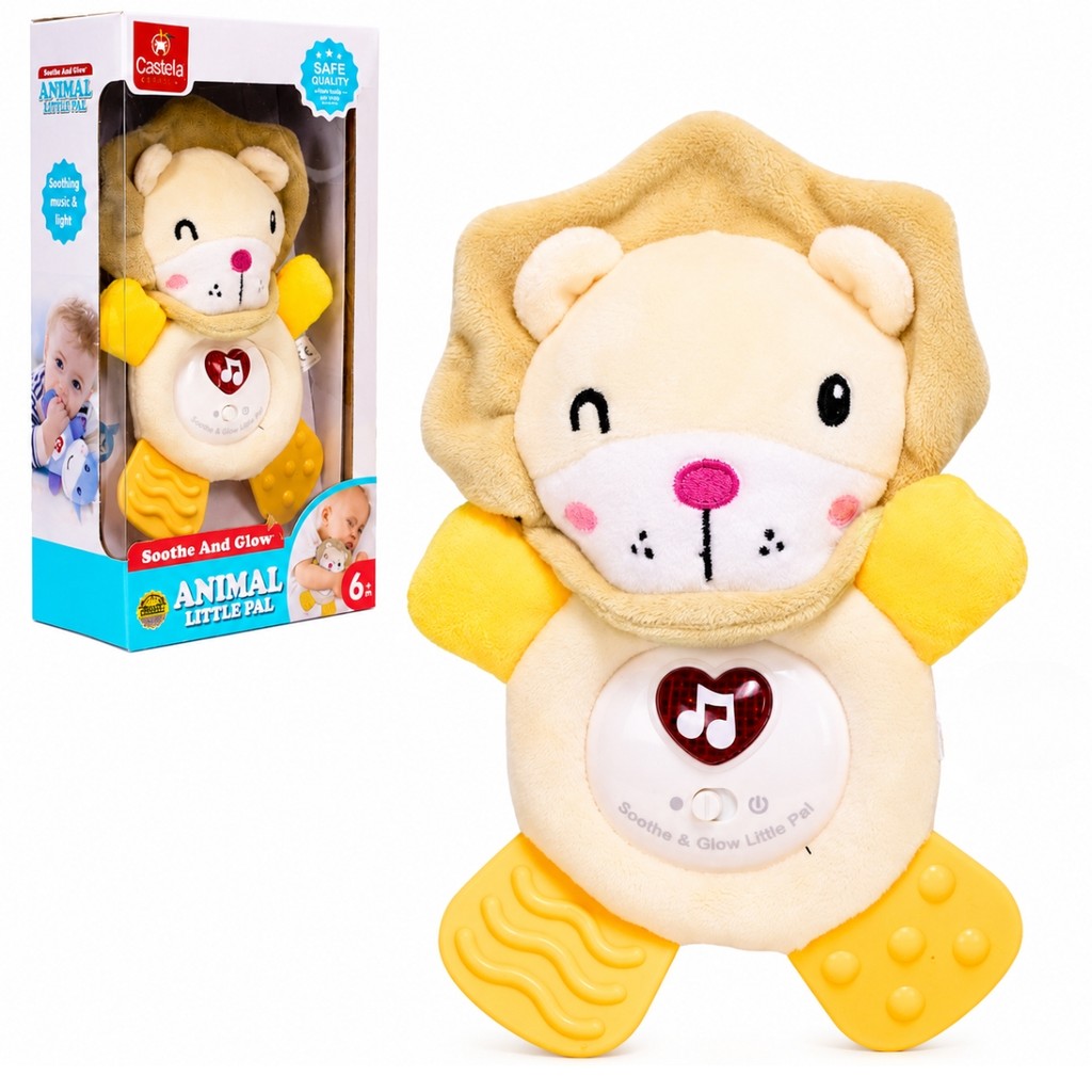 Brinquedo Para Bebê Pelúcia Leãozinho Mordedor Com Luz E Som Castela Musical Infantil Menino Menina