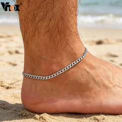 Tornozeleira Masculina Vnox De Aço Inoxidável , Corrente Fina Cubana Figaro , À Prova D'água , Prata , Ouro , Praia , Un