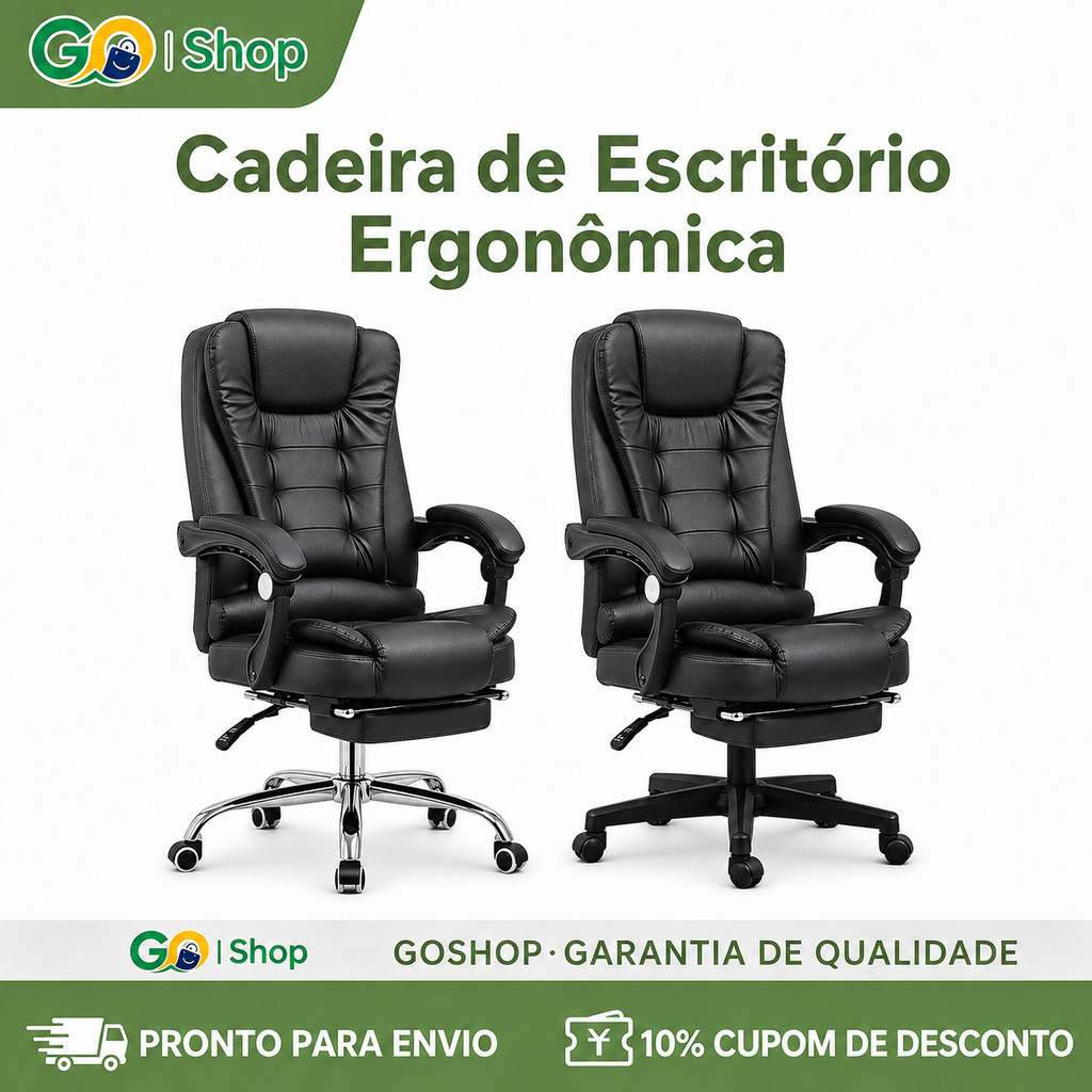 GOSHOP Cadeira de Escritório Executiva Reclinável Ergonômica com Apoio para Pés Retrátil, Conforto para Home Office