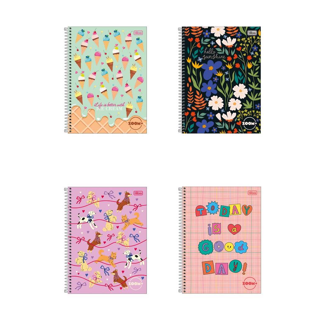 Caderno espiral capa dura 1/4 200 folhas Zoom+ Feminino Tilibra