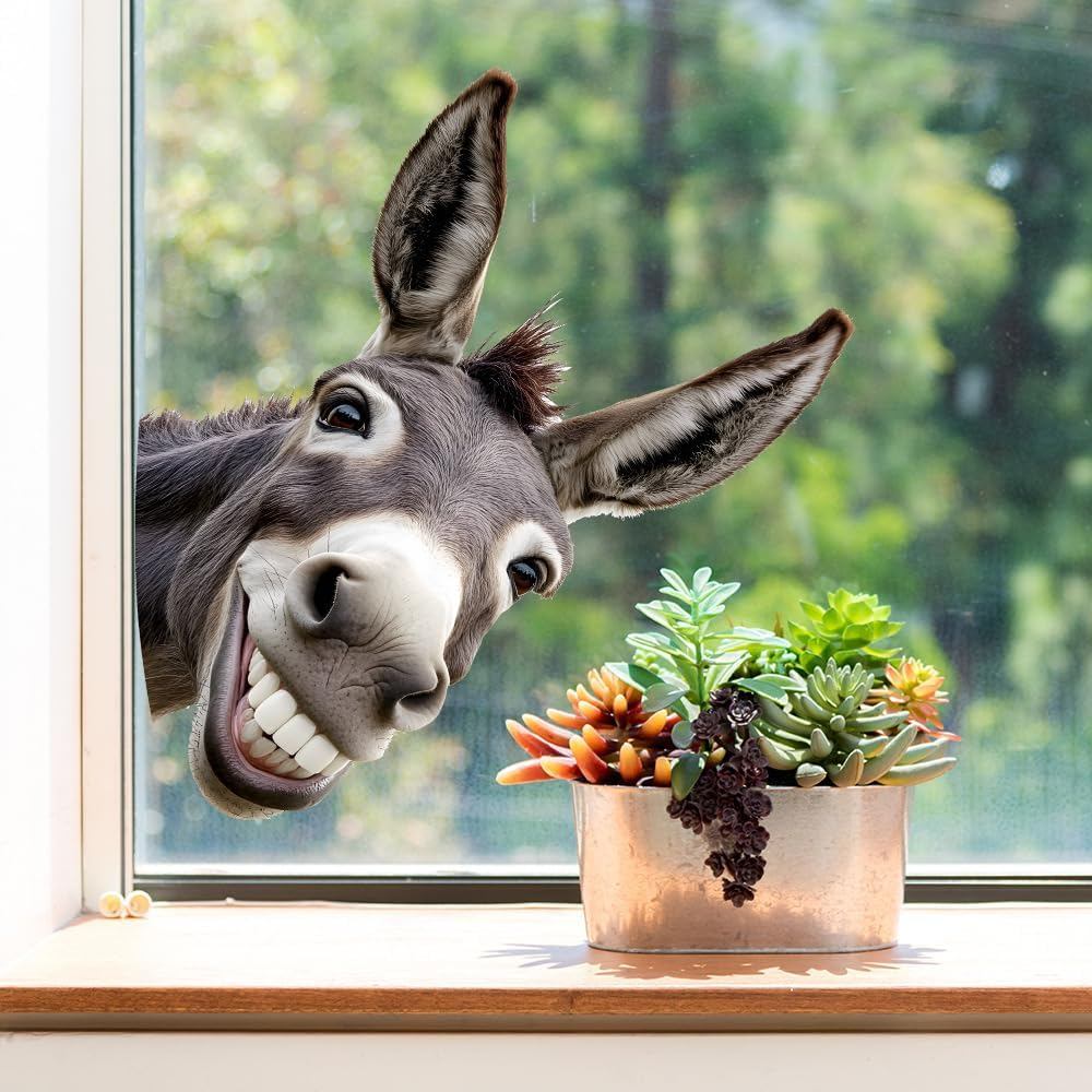 Adesivos Divertidos de Janela com Tema de Burro e Girafa - Adesivos Reutilizáveis de Animais para Vidro, Decalques Criat