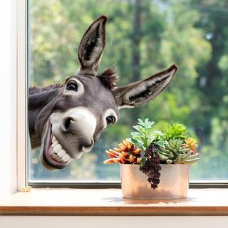 Adesivos Divertidos de Janela com Tema de Burro e Girafa - Adesivos Reutilizáveis de Animais para Vidro, Decalques Criat