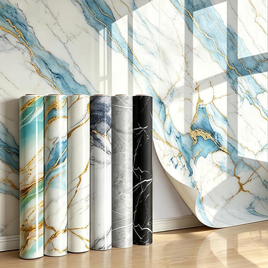 Adesivo de Parede Mármore Dourado Autoadesivo 120x260cm Impermeável para Decoração Doméstica
