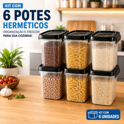 Kit com 6 Potes Herméticos Marmita 500Ml 850Ml 2,2L Com Travas Laterais - Livre de BPA Alimentos
