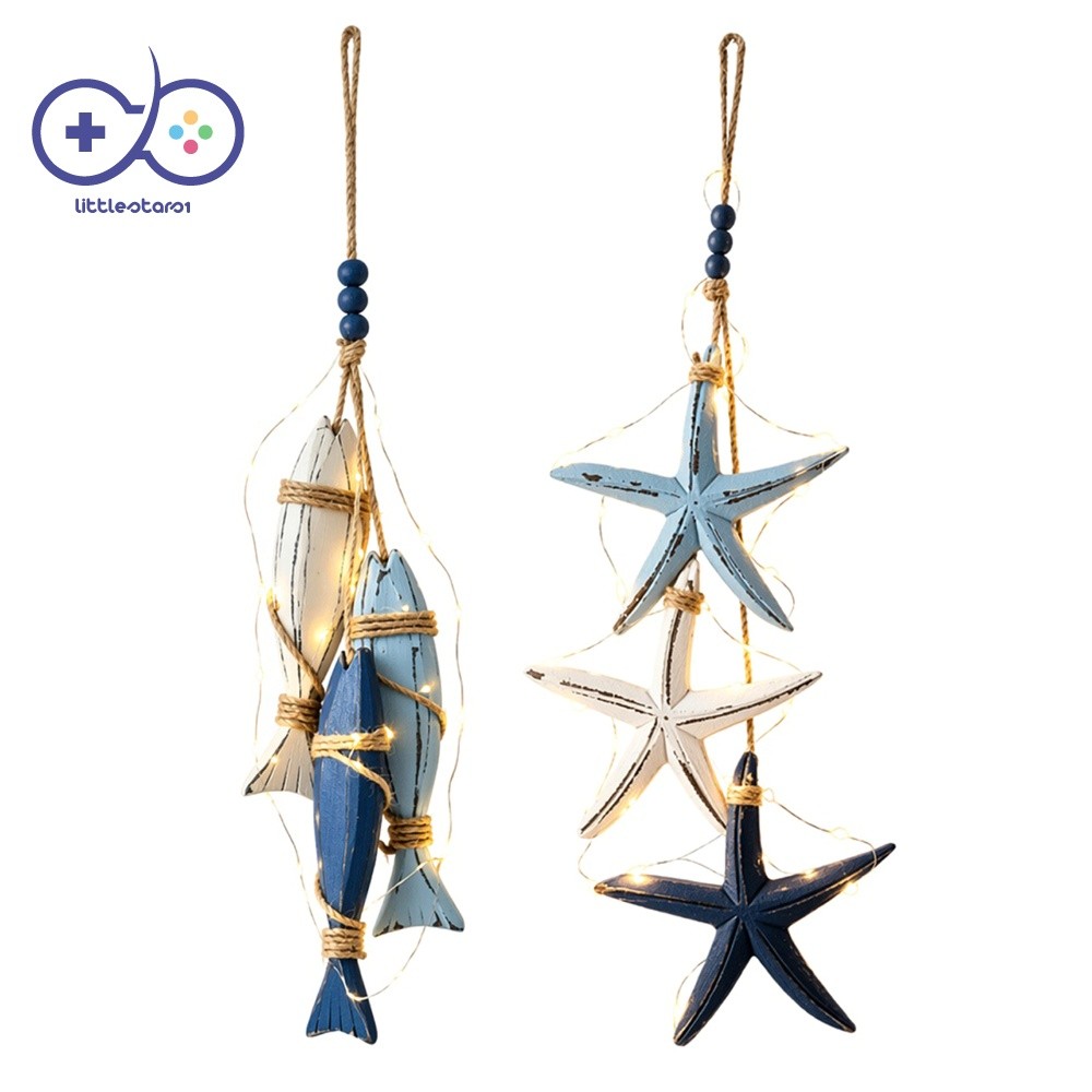 Estrela Do Mar De Madeira Peixe Luz Corda Decoração De Parede Concha Costeira Destaque Para Casa [littlestars1 . br]