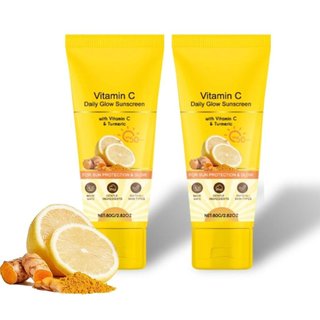 Protetor Solar com Vitamina C SPF50 para o Rosto, Protetor Solar Iluminador com Vitamina C e Cúrcuma, Protetor Solar de 