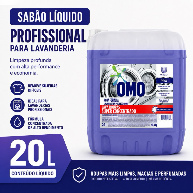 OMO Pro Lavanderia Profissional 20L Sabão Líquido Concentrado