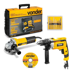 Kit Esmerilhadeira 750W e Furadeira 710W com Brocas Disco e Maleta EFV751 Vonder