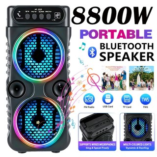 Alto-falante Bluetooth amplificador PA portátil de 8800 W, com luz RGB, alto-falante Subwoofer leve, com rádio FM, supor