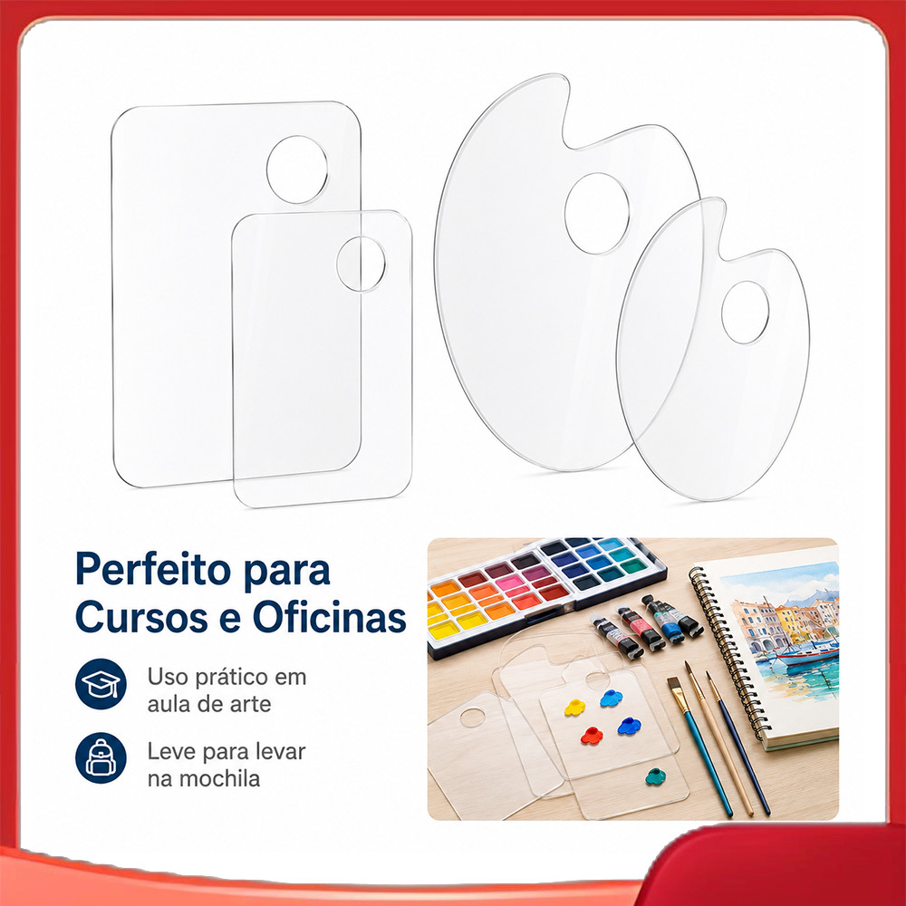 4 peças paleta transparente Material acrílico fácil de limpar adequado para aquarela, faça você mesmo feito à mão