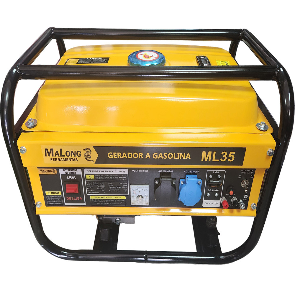 Gerador de Energia Portátil a Gasolina 3500w 7hp 212cc Partida Manual 4t Com Avr Malong