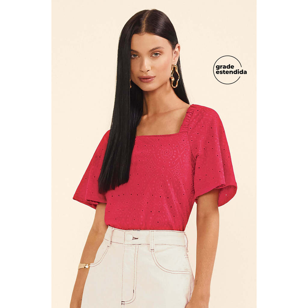 Blusa Feminina Devorê Manga Ampla Marialícia Vermelho