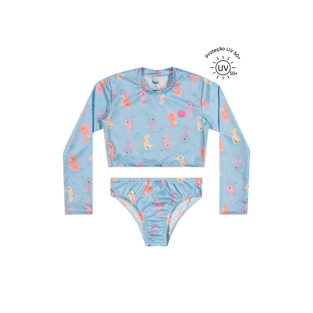 Conjunto de Praia Menina Infantil Proteção UV Elian Azul