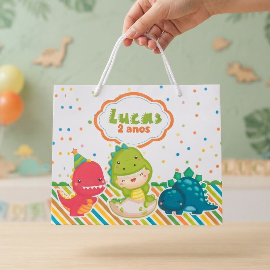 Sacolinhas Personalizada Dino Baby Dinossauro Com Nome e Idade Festa Infantil Lembrancinha
